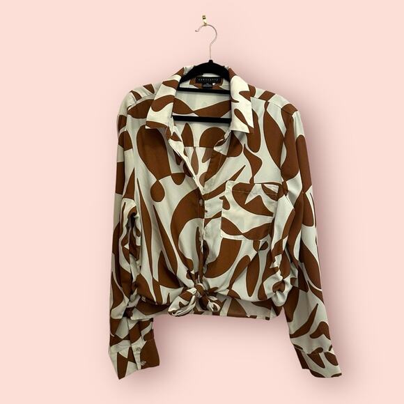 Sanctuary Tie Hem Button Down Safari Pattern Long Sleeve Shirt XL - Picture 2 of 9